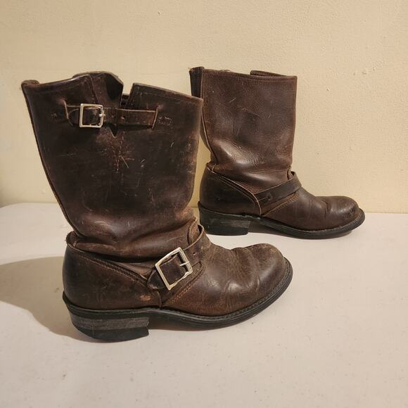 Frye Engineer Moto Biker Leather Boots Womens 7.5M Brown Buckle Strap USA 774001 - Picture 11 of 11
